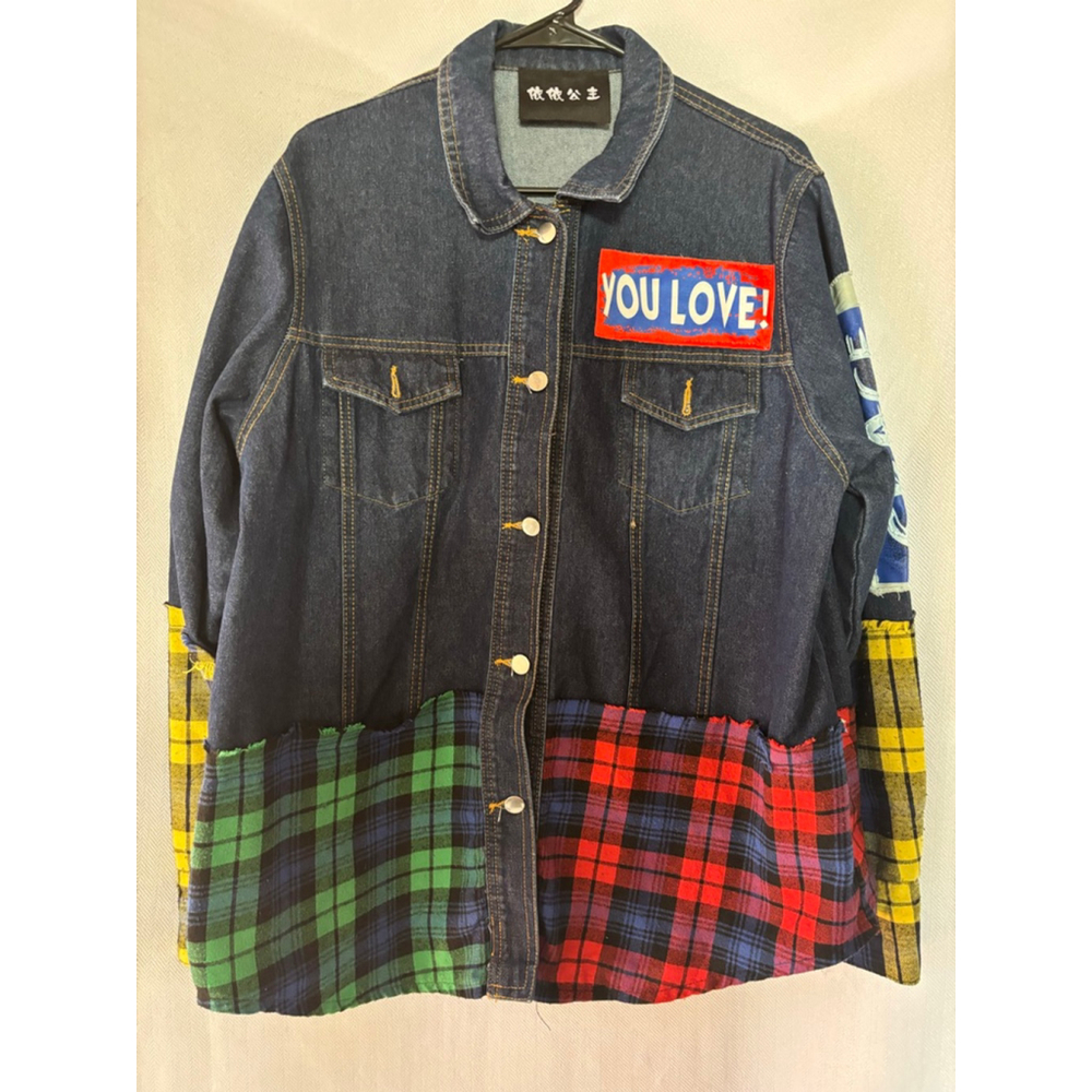 Women's Yiyi Princess Blue Denim Plaid Patchwork Jean Jacket